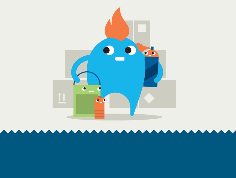 A "check the box" mascot holds a package