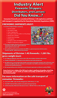 Industry Alert Poster for Fireworks Shippers, Distributors and Carriers