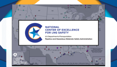 Photo of a map and the logo of for the LNG Center of Excellence