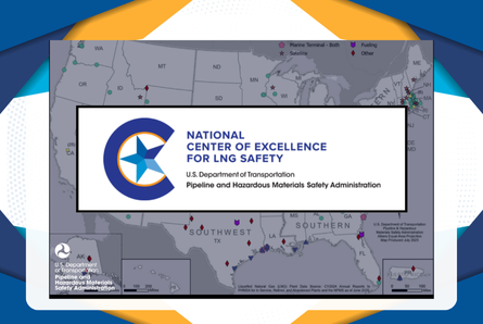 Photo of a map and the logo of for the LNG Center of Excellence